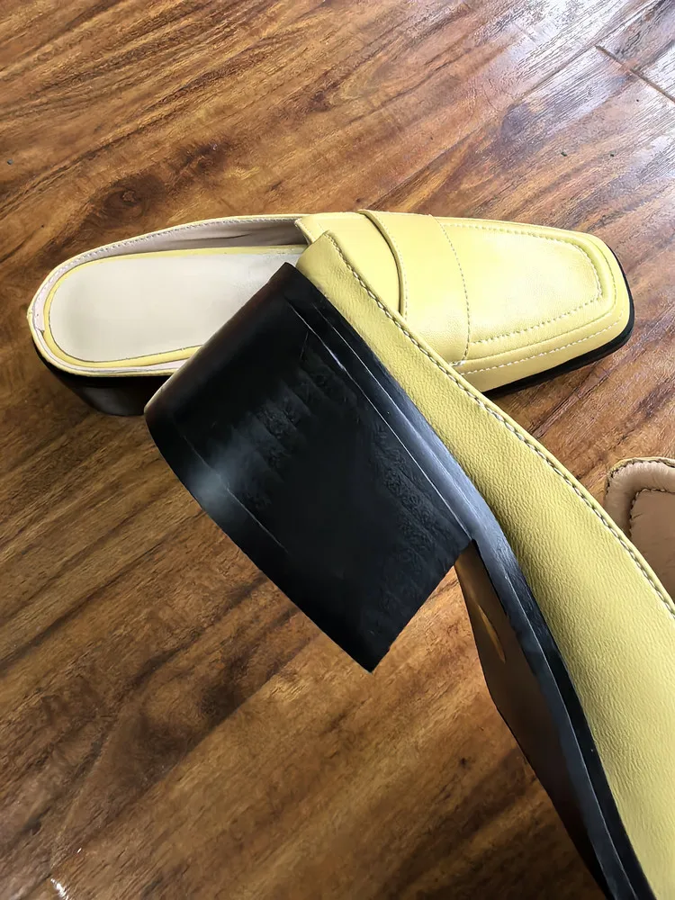 MKKHOU Fashion Sandals Women New High Quality Genuine Soft Leather Square Toe Open Heel Muller Shoes Outside Casual Slippers