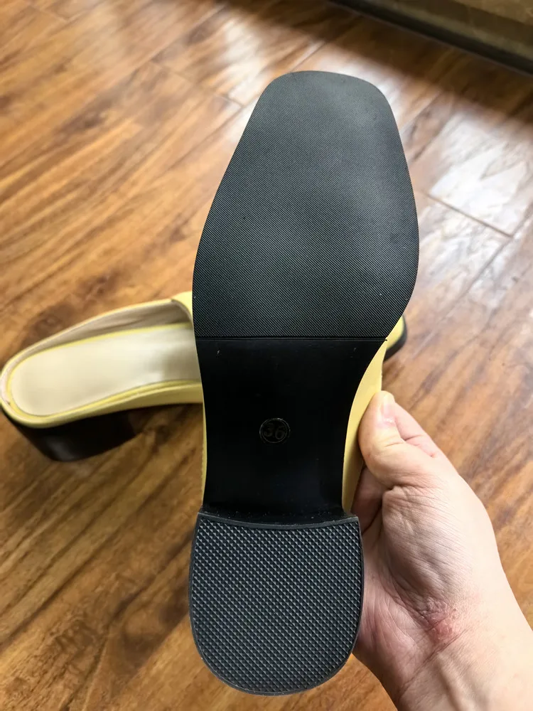 MKKHOU Fashion Sandals Women New High Quality Genuine Soft Leather Square Toe Open Heel Muller Shoes Outside Casual Slippers