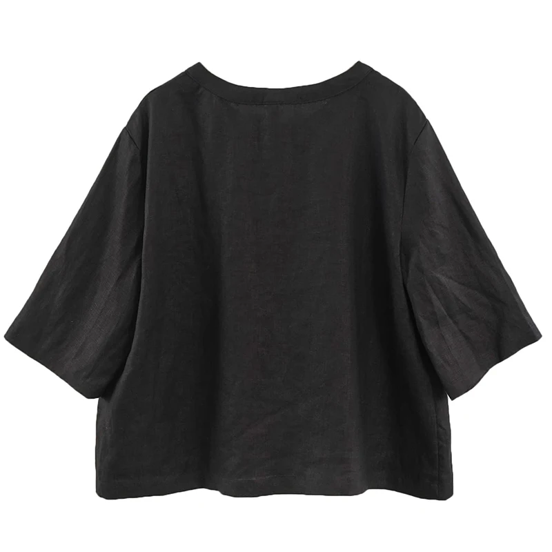 Retro 100% Linen Women Jacket Cardigan Casual Loose Half Sleeve Button Up Basic Coats Overcoat Female Veste Femme