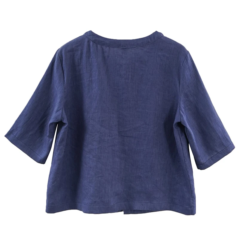 Retro 100% Linen Women Jacket Cardigan Casual Loose Half Sleeve Button Up Basic Coats Overcoat Female Veste Femme