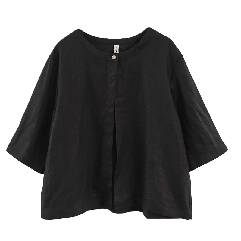 Retro 100% Linen Women Jacket Cardigan Casual Loose Half Sleeve Button Up Basic Coats Overcoat Female Veste Femme