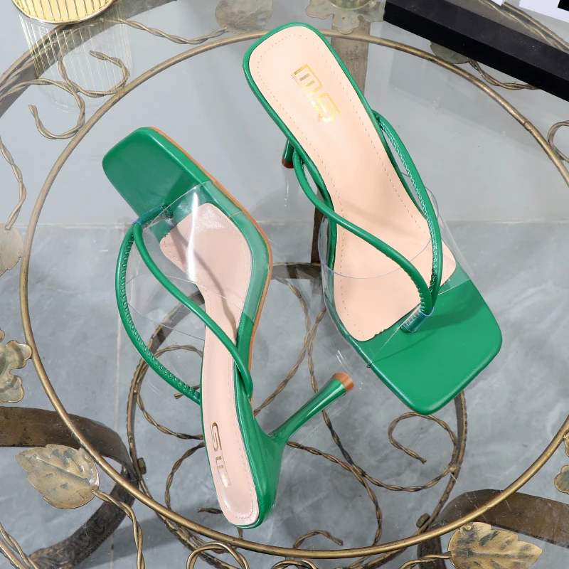 Shoes for Women 2026 Designer Luxury New Stiletto Flip Flops Clip Toe Outdoor Transparent Slippers Black Temperament Sandals 9CM