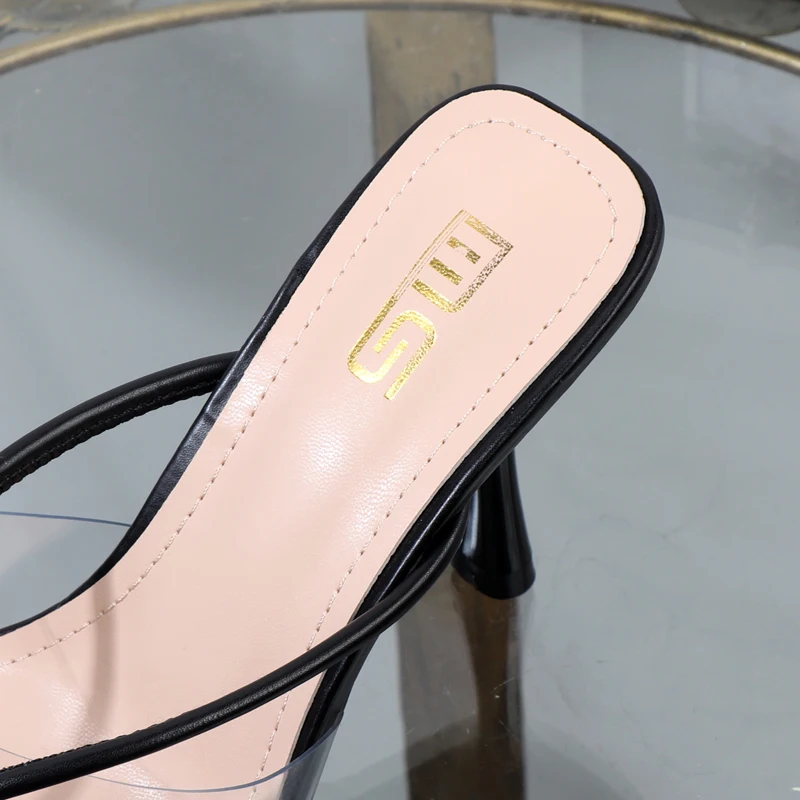 Shoes for Women 2026 Designer Luxury New Stiletto Flip Flops Clip Toe Outdoor Transparent Slippers Black Temperament Sandals 9CM