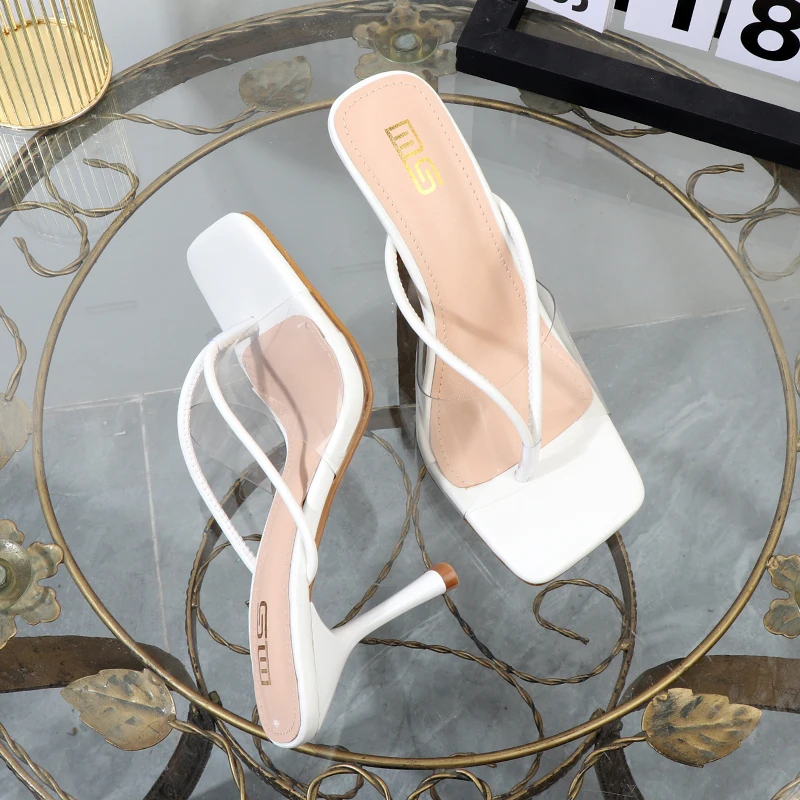 Shoes for Women 2026 Designer Luxury New Stiletto Flip Flops Clip Toe Outdoor Transparent Slippers Black Temperament Sandals 9CM