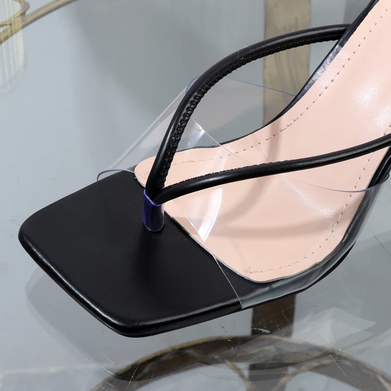 Shoes for Women 2026 Designer Luxury New Stiletto Flip Flops Clip Toe Outdoor Transparent Slippers Black Temperament Sandals 9CM