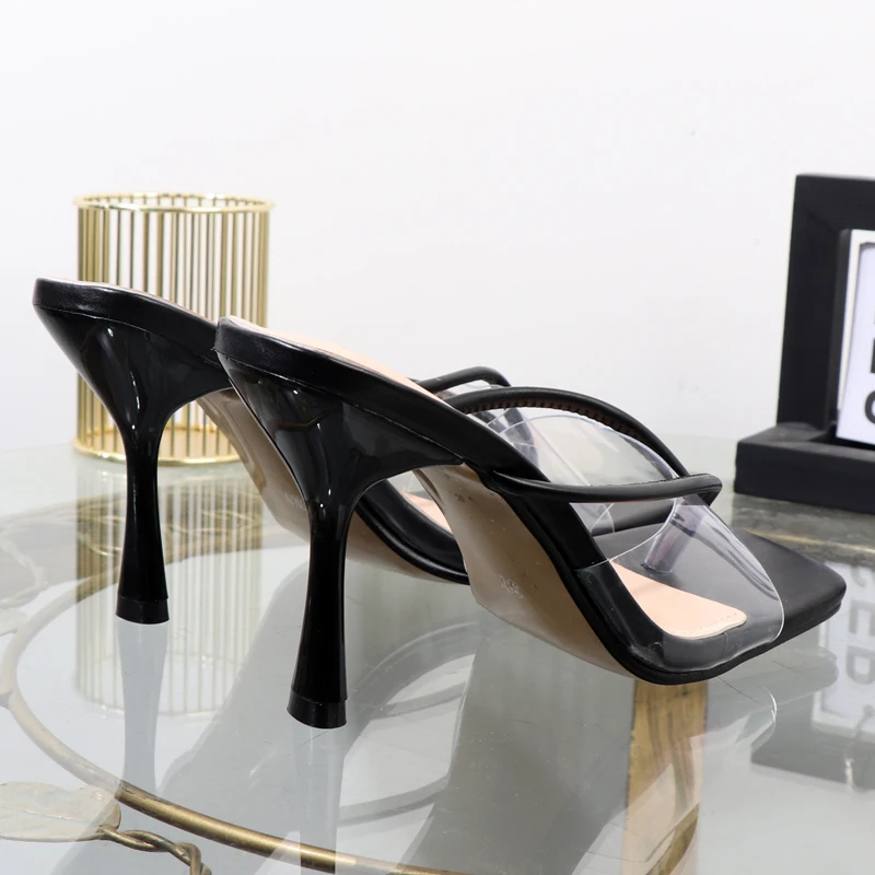 Shoes for Women 2026 Designer Luxury New Stiletto Flip Flops Clip Toe Outdoor Transparent Slippers Black Temperament Sandals 9CM