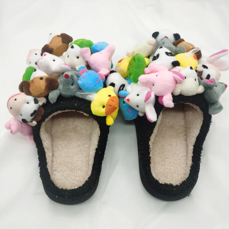2025 Women Home Slippers Summer Cute Plush Animal Decorative Slippers Fashion Wearing Slippers Non-slip Flat Shoes Ladies Shoes