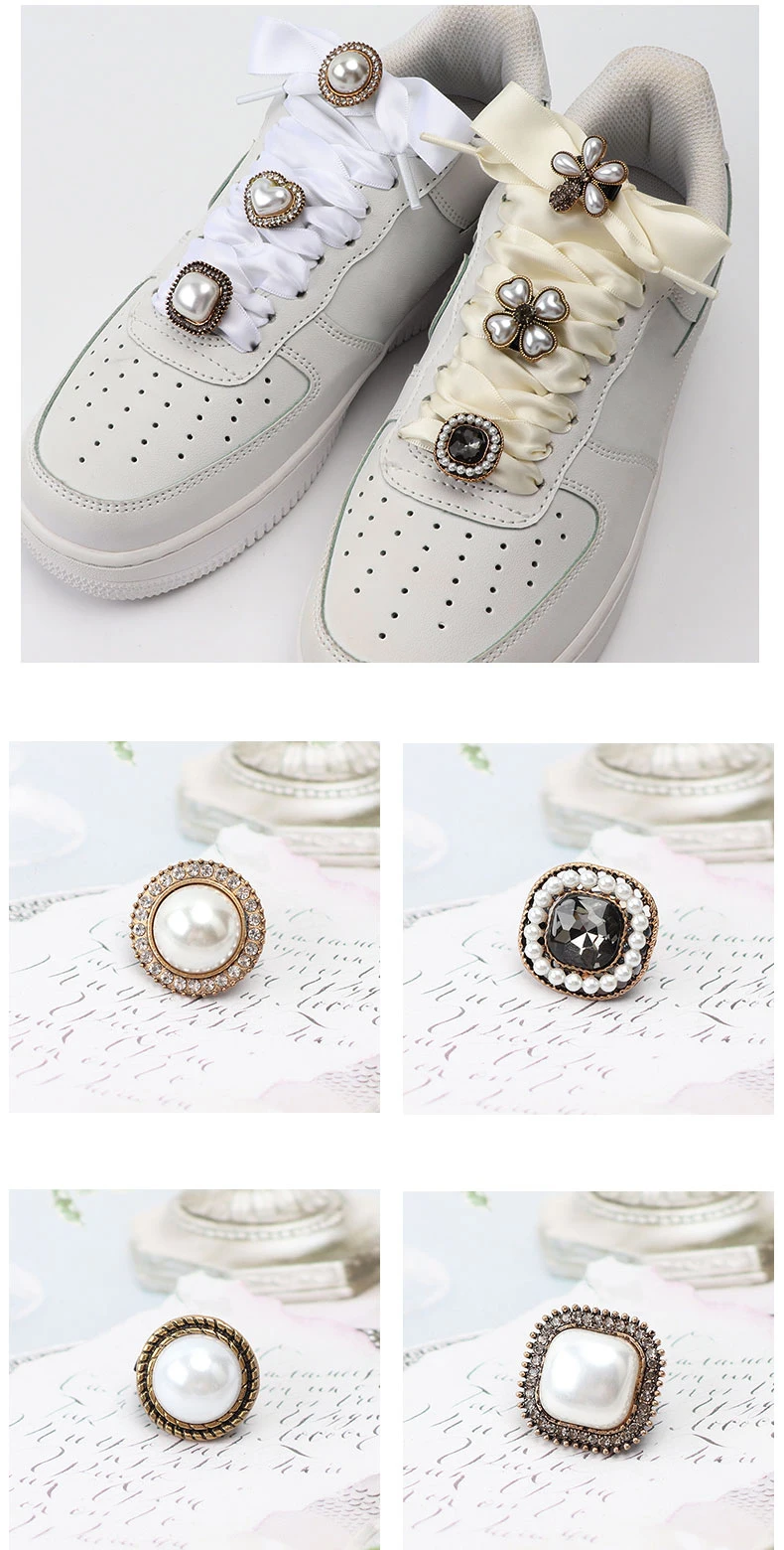 Antique Pearl Diamond Shoe Buckle Crystal Gem Shoelace Decorative Flower Rhinestones Shoelaces Decoration Shoe Charms Accessorie