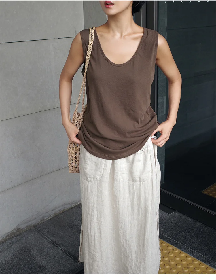 Vintage Women's Summer Pants 100% Linen Wide Leg Pant Skirt Pocket Elastic High Waist Loose Casual Loose Trousers Female Bottom