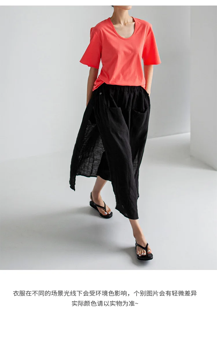 Vintage Women's Summer Pants 100% Linen Wide Leg Pant Skirt Pocket Elastic High Waist Loose Casual Loose Trousers Female Bottom