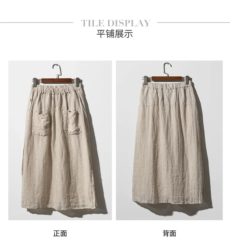 Vintage Women's Summer Pants 100% Linen Wide Leg Pant Skirt Pocket Elastic High Waist Loose Casual Loose Trousers Female Bottom