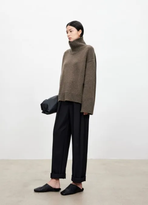 Turtleneck pure cashmere sweater female loose and thick languid lazy wind pullover sweater knitting base WOOL sweater