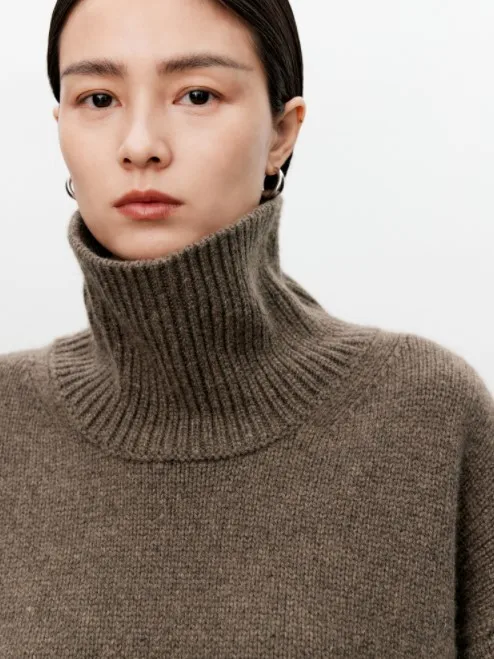 Turtleneck pure cashmere sweater female loose and thick languid lazy wind pullover sweater knitting base WOOL sweater