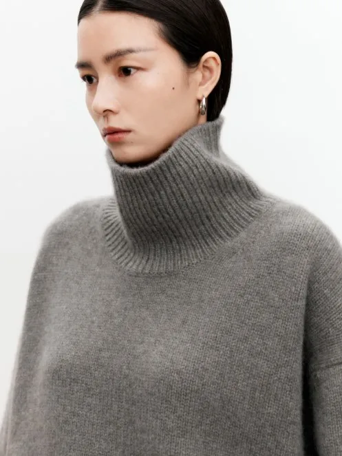 Turtleneck pure cashmere sweater female loose and thick languid lazy wind pullover sweater knitting base WOOL sweater