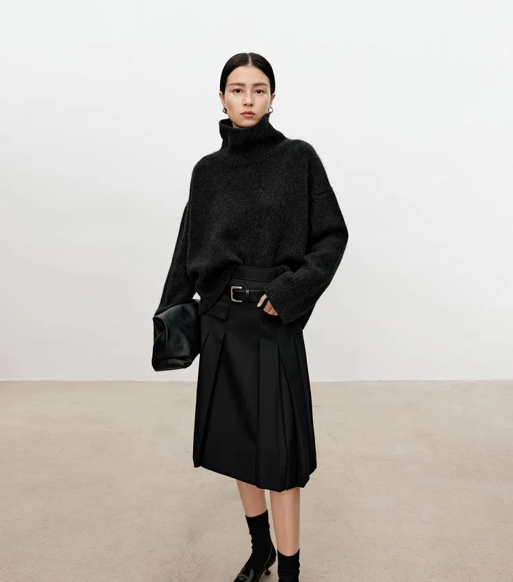 Turtleneck pure cashmere sweater female loose and thick languid lazy wind pullover sweater knitting base WOOL sweater