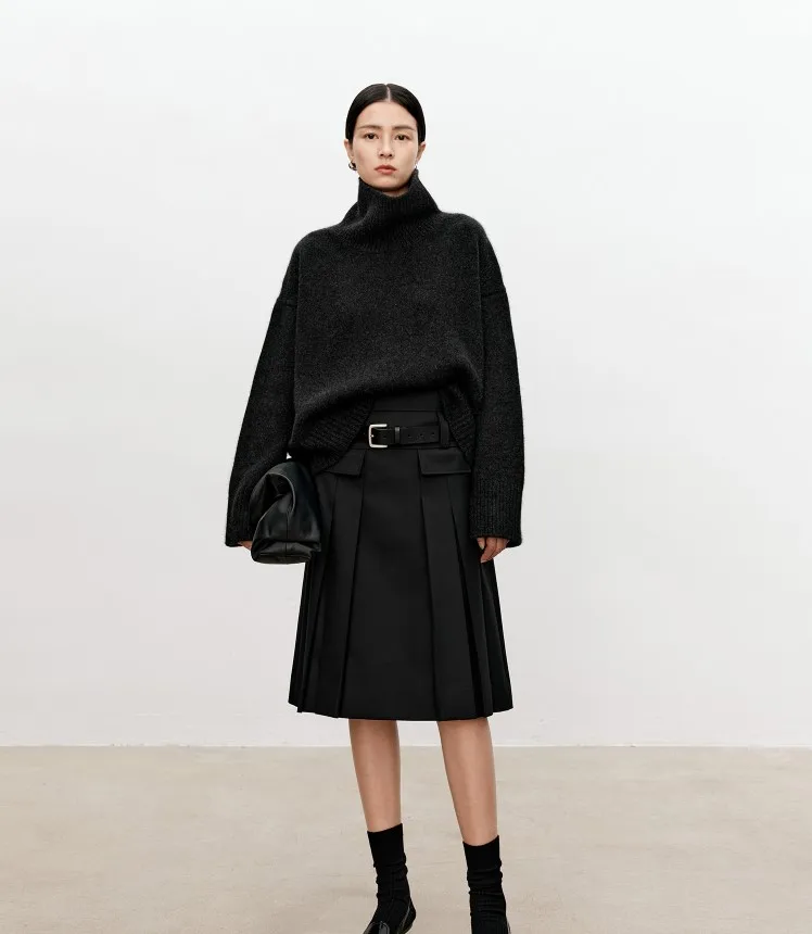 Turtleneck pure cashmere sweater female loose and thick languid lazy wind pullover sweater knitting base WOOL sweater