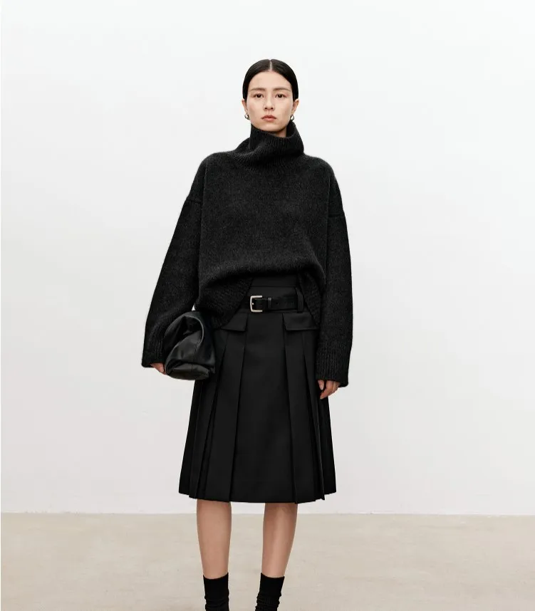 Turtleneck pure cashmere sweater female loose and thick languid lazy wind pullover sweater knitting base WOOL sweater