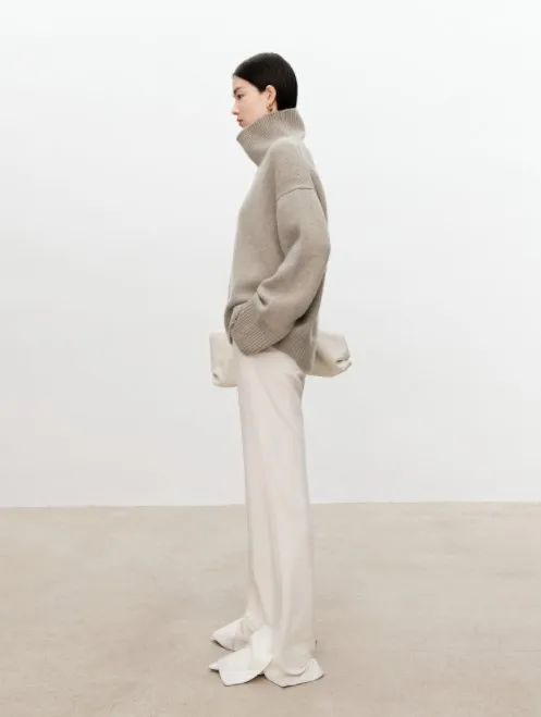 Turtleneck pure cashmere sweater female loose and thick languid lazy wind pullover sweater knitting base WOOL sweater