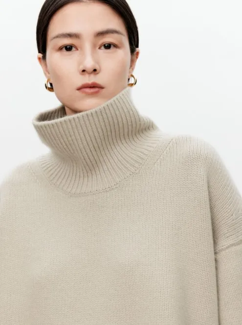 Turtleneck pure cashmere sweater female loose and thick languid lazy wind pullover sweater knitting base WOOL sweater
