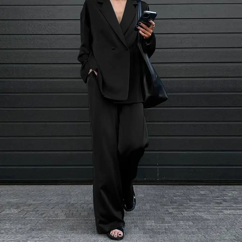 Fashion Women Loose Pants Sets 2023 ZANZEA Long Sleeve Shirts Wide Leg Pants Oversized Office Lady Outfits Tracksuit Streetwears