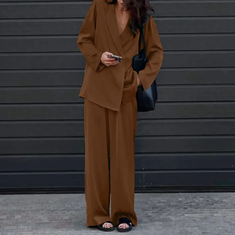Fashion Women Loose Pants Sets 2023 ZANZEA Long Sleeve Shirts Wide Leg Pants Oversized Office Lady Outfits Tracksuit Streetwears