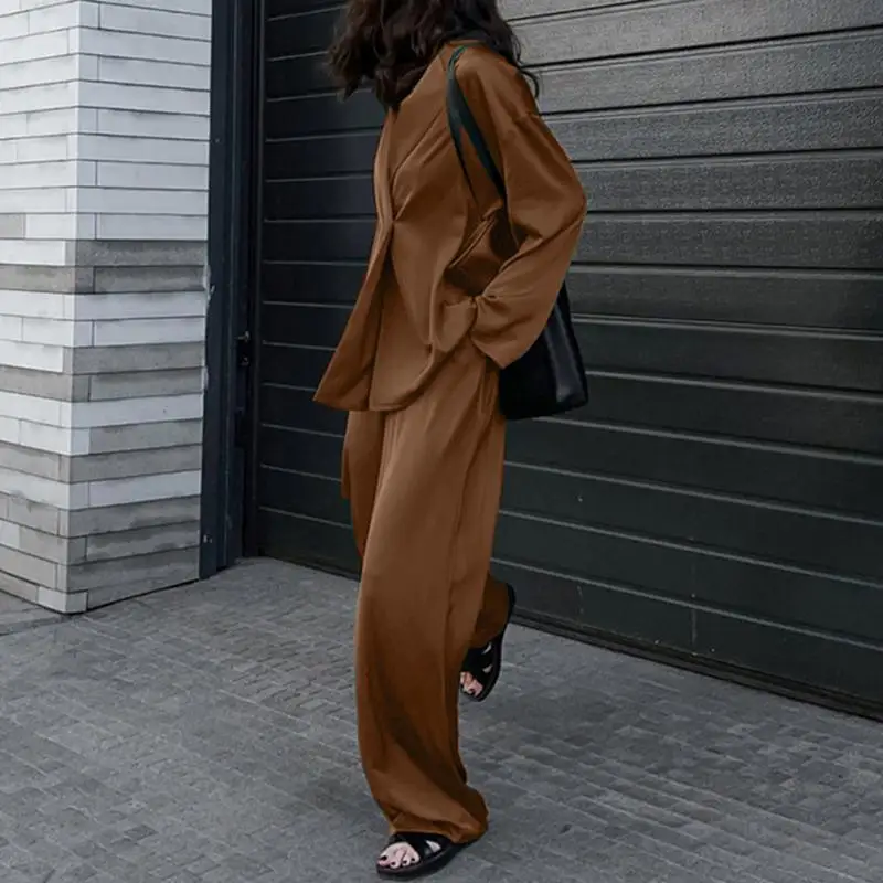 Fashion Women Loose Pants Sets 2023 ZANZEA Long Sleeve Shirts Wide Leg Pants Oversized Office Lady Outfits Tracksuit Streetwears