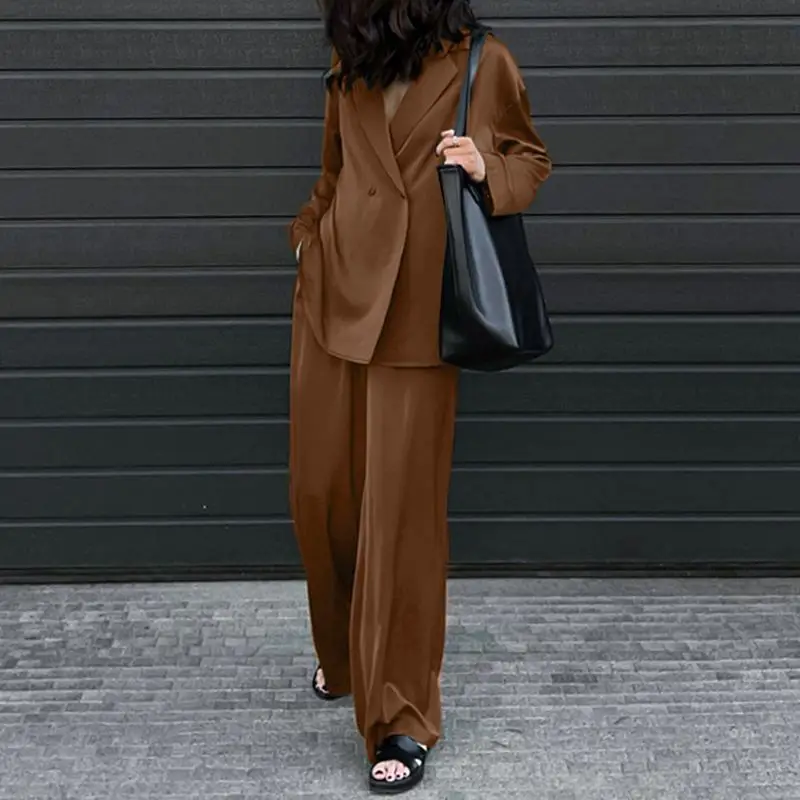 Fashion Women Loose Pants Sets 2023 ZANZEA Long Sleeve Shirts Wide Leg Pants Oversized Office Lady Outfits Tracksuit Streetwears