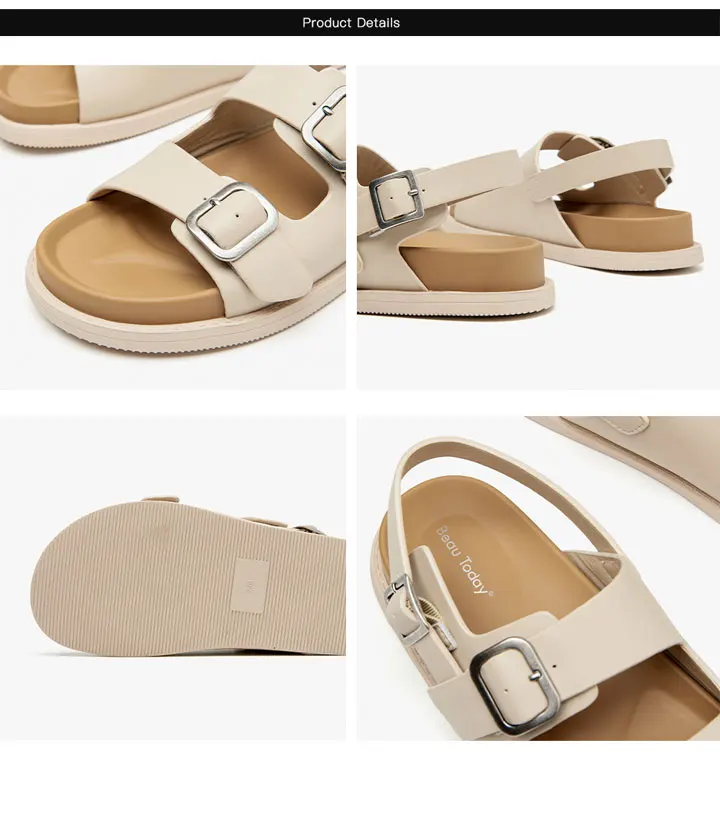 BEAUTODAY Sandals Women Leather Double Buckle Strap 2023 Fashion Solid Color Flats Leisure Beach Ladies Shoes Handmade A34548