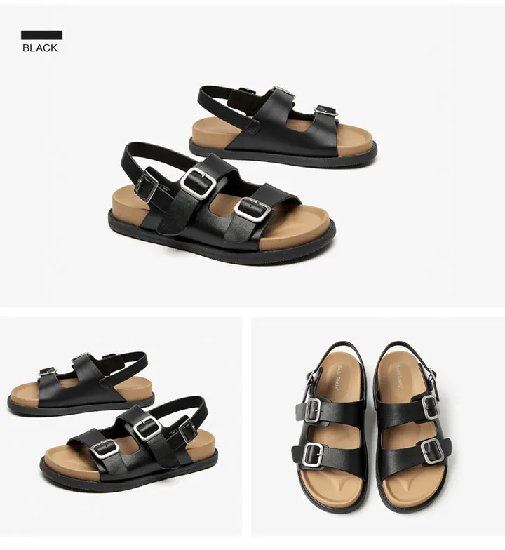 BEAUTODAY Sandals Women Leather Double Buckle Strap 2023 Fashion Solid Color Flats Leisure Beach Ladies Shoes Handmade A34548