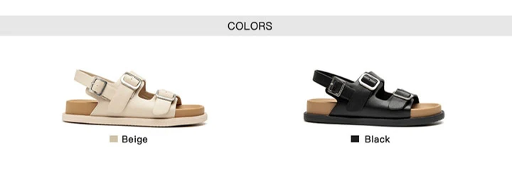 BEAUTODAY Sandals Women Leather Double Buckle Strap 2023 Fashion Solid Color Flats Leisure Beach Ladies Shoes Handmade A34548