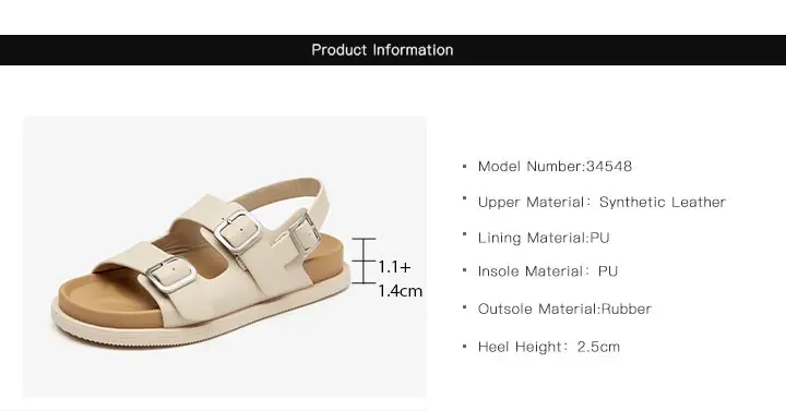 BEAUTODAY Sandals Women Leather Double Buckle Strap 2023 Fashion Solid Color Flats Leisure Beach Ladies Shoes Handmade A34548