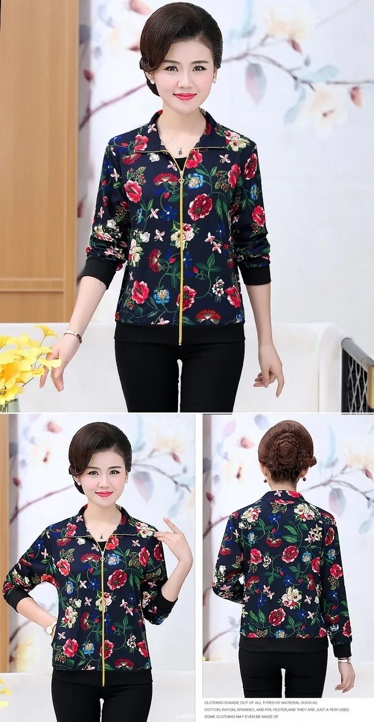 UHYTGF Women Coat Fashion Printing Casual Mother Spring Autumn Jacket Long-Sleeved Short Tops Female Thin Big Size Outwear 2174