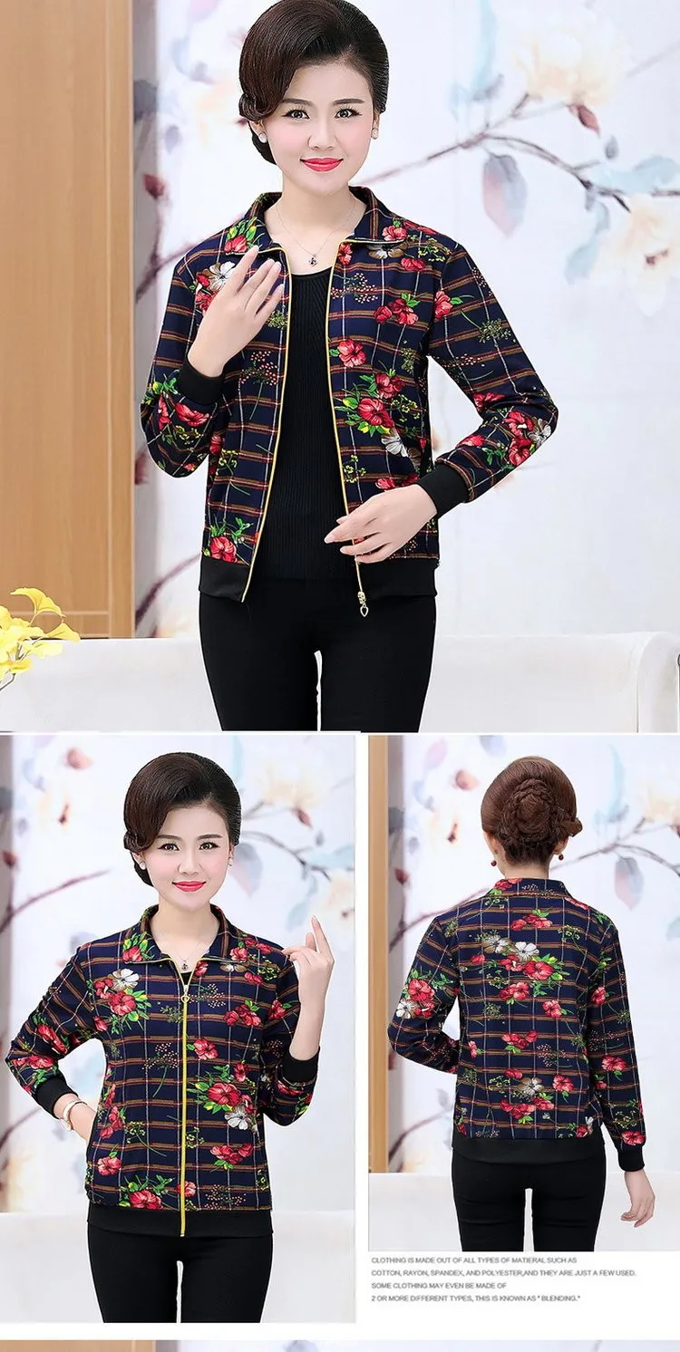 UHYTGF Women Coat Fashion Printing Casual Mother Spring Autumn Jacket Long-Sleeved Short Tops Female Thin Big Size Outwear 2174