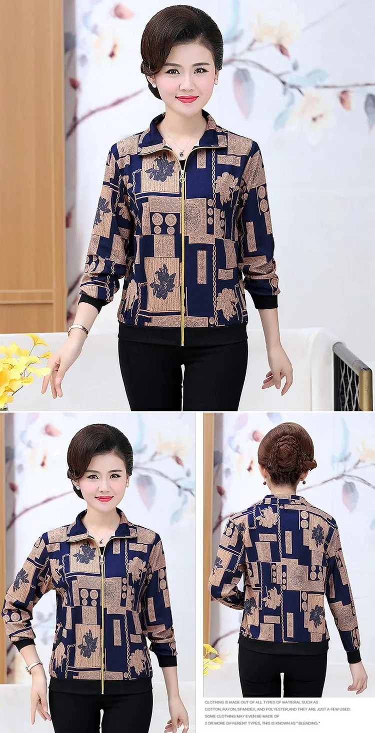 UHYTGF Women Coat Fashion Printing Casual Mother Spring Autumn Jacket Long-Sleeved Short Tops Female Thin Big Size Outwear 2174