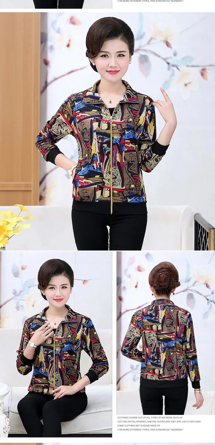 UHYTGF Women Coat Fashion Printing Casual Mother Spring Autumn Jacket Long-Sleeved Short Tops Female Thin Big Size Outwear 2174