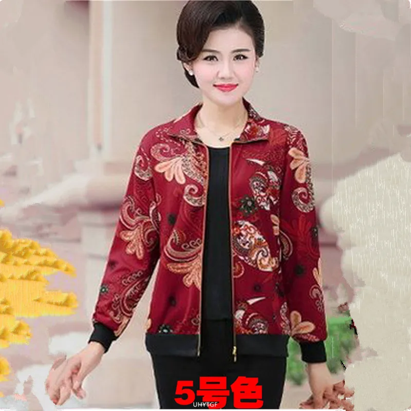 UHYTGF Women Coat Fashion Printing Casual Mother Spring Autumn Jacket Long-Sleeved Short Tops Female Thin Big Size Outwear 2174