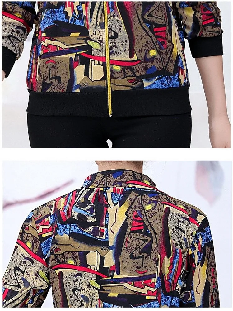 UHYTGF Women Coat Fashion Printing Casual Mother Spring Autumn Jacket Long-Sleeved Short Tops Female Thin Big Size Outwear 2174