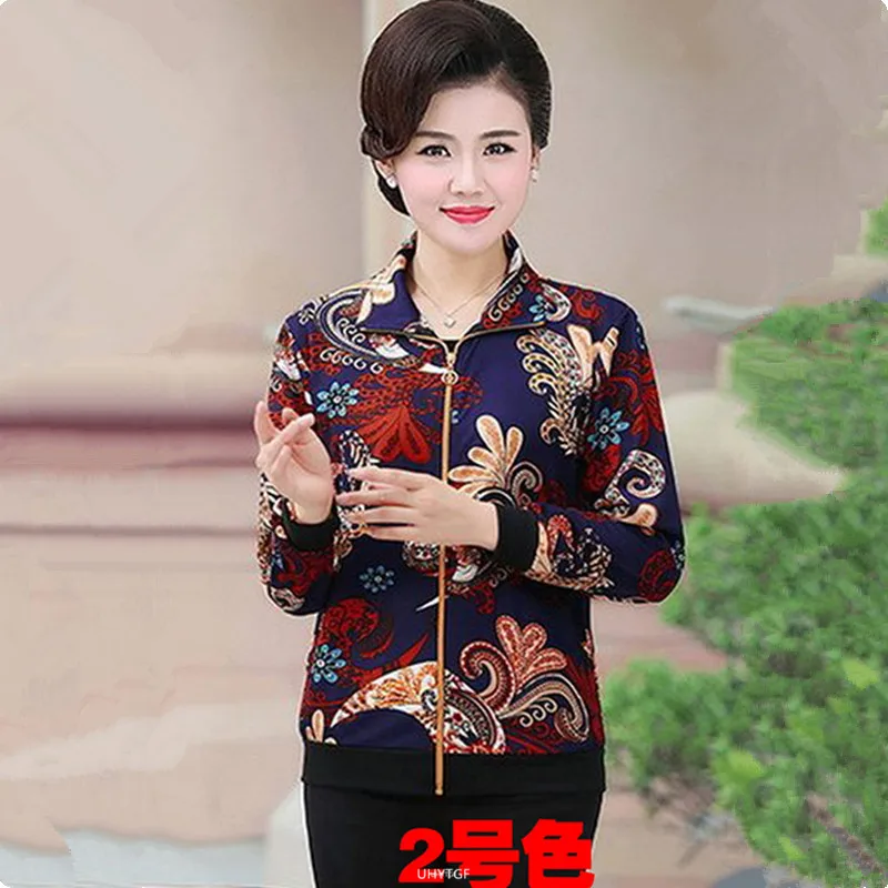 UHYTGF Women Coat Fashion Printing Casual Mother Spring Autumn Jacket Long-Sleeved Short Tops Female Thin Big Size Outwear 2174