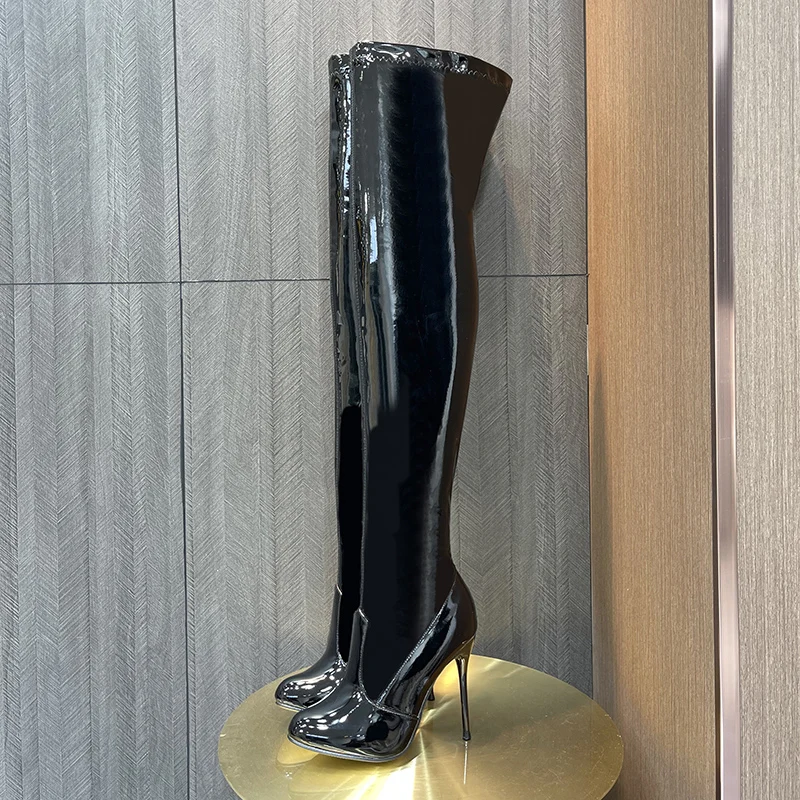 Crossdresser Autumn Women's High Boots 10cm Thin Heels Zipper Pumps Over The Knee Motorcycle Botte Femme Female Botas Ee Mujer