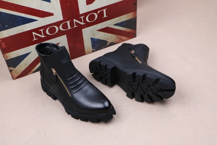 new fashion mens platform boots black genuine leather shoes outdoor warm cotton winter snow botte ankle botas de homens sapatos