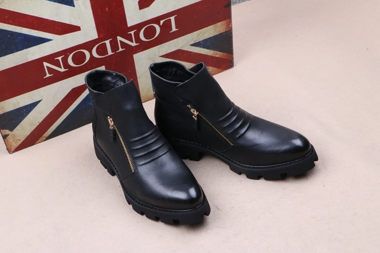 new fashion mens platform boots black genuine leather shoes outdoor warm cotton winter snow botte ankle botas de homens sapatos