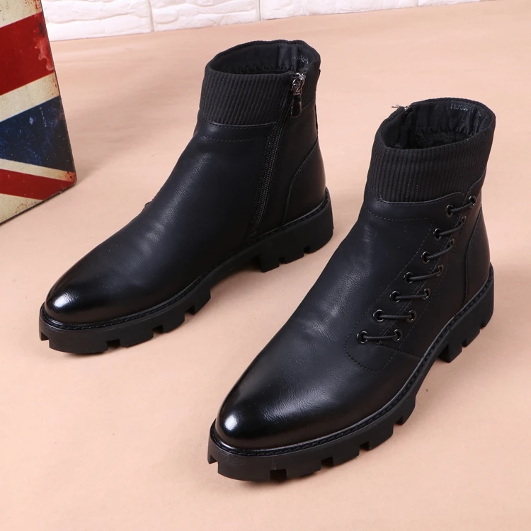 new fashion mens platform boots black genuine leather shoes outdoor warm cotton winter snow botte ankle botas de homens sapatos