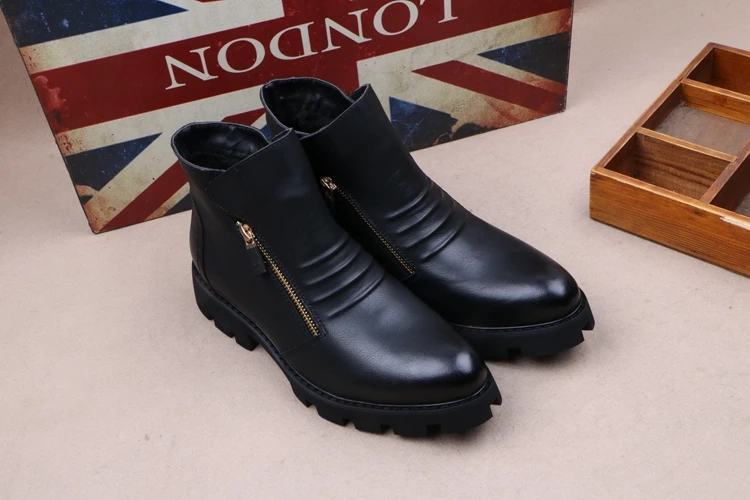 new fashion mens platform boots black genuine leather shoes outdoor warm cotton winter snow botte ankle botas de homens sapatos