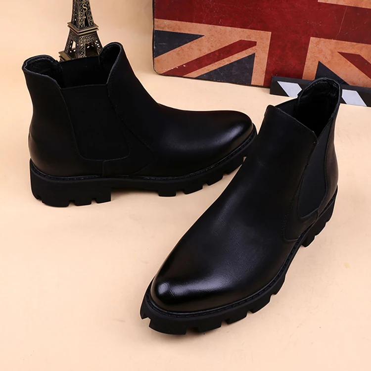 new fashion mens platform boots black genuine leather shoes outdoor warm cotton winter snow botte ankle botas de homens sapatos