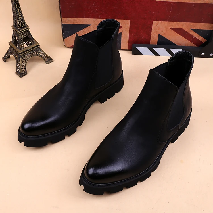 new fashion mens platform boots black genuine leather shoes outdoor warm cotton winter snow botte ankle botas de homens sapatos