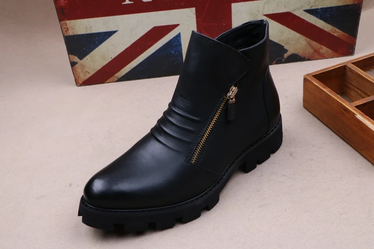 new fashion mens platform boots black genuine leather shoes outdoor warm cotton winter snow botte ankle botas de homens sapatos