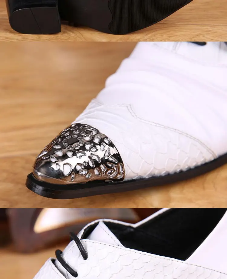 Men's Genuine Cowhide Low‑top High Heel Shoes Metal Tip Buckle Decor Luxury Heighten Dress Footwear For Singer Stage Performance