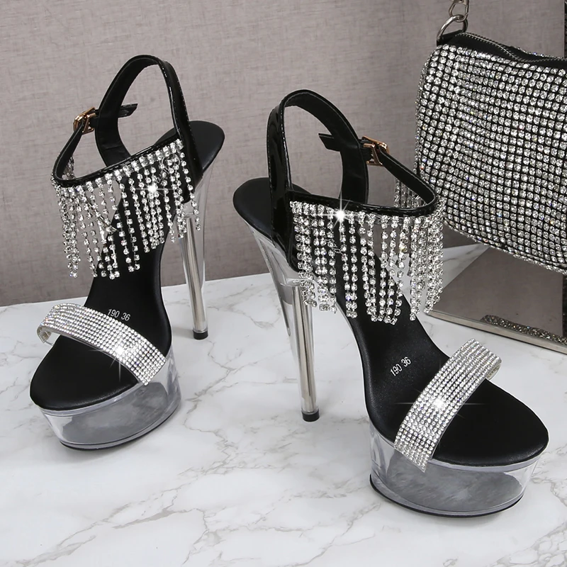 2024 New Transparent Fairy Wedding Crystal Shoes Women Sandals Steel Tube Dancing Striptease Female Stilettos Model High Heels