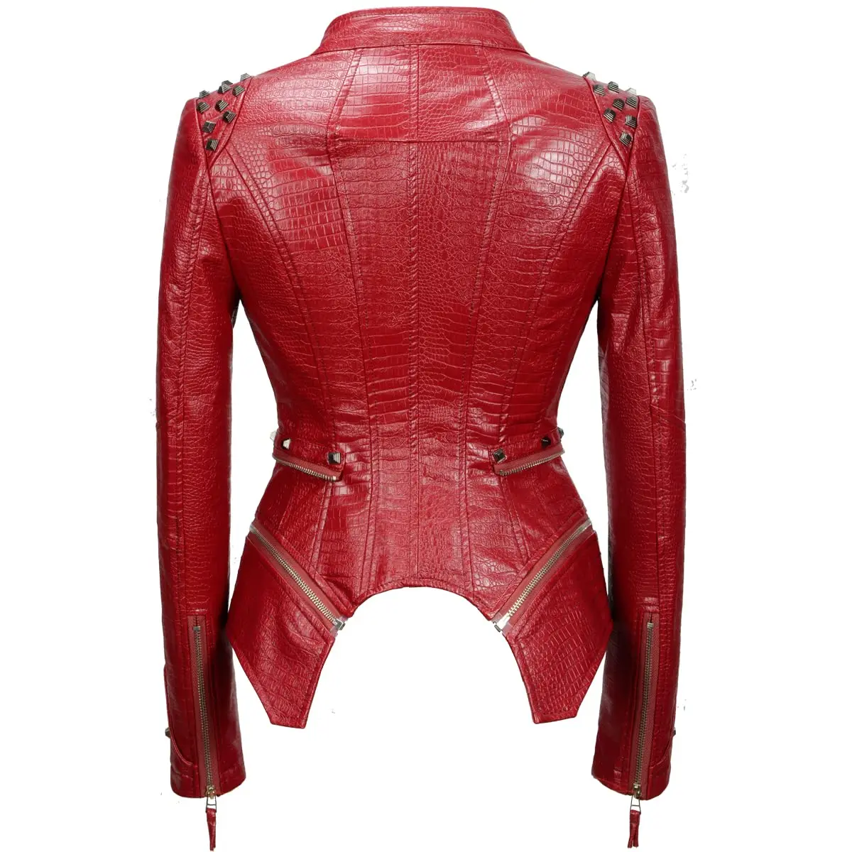 New Autumn Women Pu Faux Leather Jacket Studs Motorcycle Biker Coat Serpentine Lapel Rivet Slim Streetwear Black Punk Outerwear