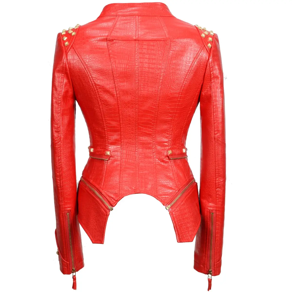 New Autumn Women Pu Faux Leather Jacket Studs Motorcycle Biker Coat Serpentine Lapel Rivet Slim Streetwear Black Punk Outerwear